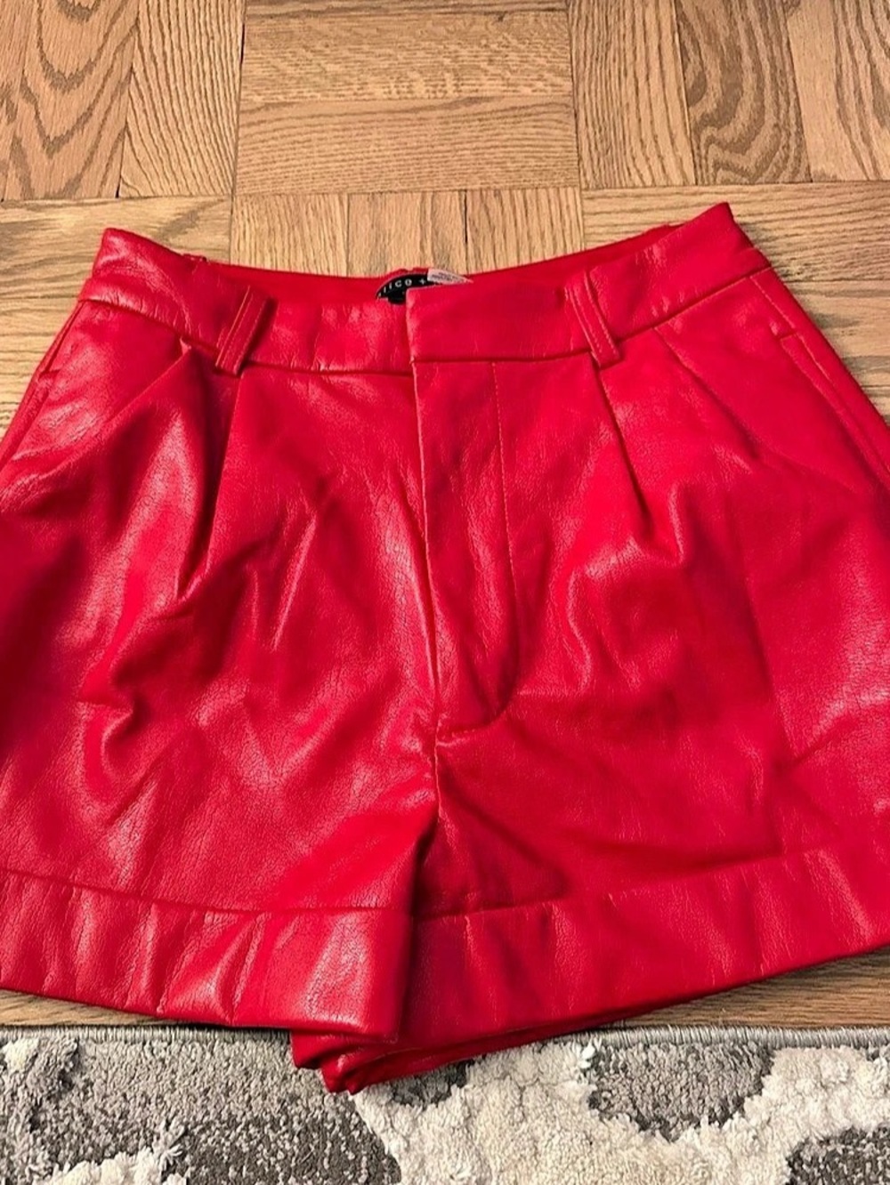 alice + olivia Red Vegan Leather Shorts Red High-Waist Shorts Like New size 0
